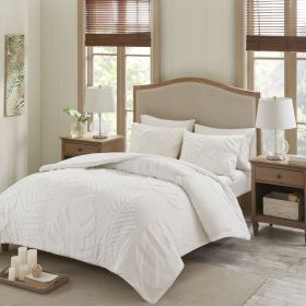 3 Piece Tufted Cotton Chenille Palm Duvet Cover Set (Color: as Pic)