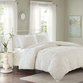 3 Piece Tufted Cotton Chenille Duvet Cover Set (Color: as Pic)