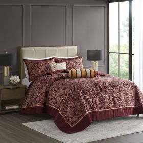 5 Piece Jacquard Bedspread Set with Throw Pillows (Color: as Pic)